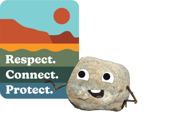 smiley cartoon stone pointing respect connect protect logo