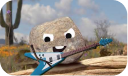 An image of a cartoon rock playing guitar