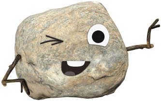 a draw of a happy stone pointing the contact form